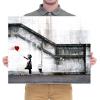 imageWieco Art Framed Canvas Wall Art Canvas Prints of Banksy Grafitti Girl with Red Balloon Abstract Artwork for Wall Decor Home Decorations Black FrameGrey