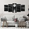 imageWieco Art Sea White Full Moon in Night Canvas Print Wall Art Black and White Ocean Beach for Living Room Bedroom Kitchen Home Decorations 5 Piece Modern Abstract ArtworkBlack and White