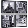 imageWieco Art Architectures Modern 4 Panels Giclee Canvas Prints Europe Buildings Black and White Landscape Pictures Paintings on Canvas Wall Art Ready to Hang for Bedroom Home Office Decorations12x12inchx4pcs Framed