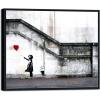 imageWieco Art Framed Canvas Wall Art Canvas Prints of Banksy Grafitti Girl with Red Balloon Abstract Artwork for Wall Decor Home Decorations Black FrameBlack and White