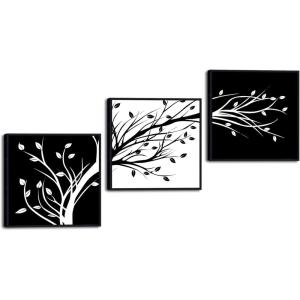 imageWieco Art 3 Piece Canvas Prints Wall Art for Living Room Kitchen Wall Decor Large Modern Stretched and Framed Grace Impressionist B ampamp W Leaves Pictures Paintings ornament Ready to Hang L20x20inchx3pcs Framed