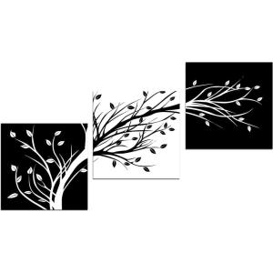imageWieco Art 3 Piece Canvas Prints Wall Art for Living Room Kitchen Wall Decor Large Modern Stretched and Framed Grace Impressionist B ampamp W Leaves Pictures Paintings ornament Ready to Hang L20x20inchx3pcs 50x50cmx3pcs