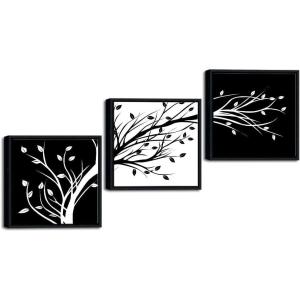 imageWieco Art 3 Piece Canvas Prints Wall Art for Living Room Kitchen Wall Decor Large Modern Stretched and Framed Grace Impressionist B ampamp W Leaves Pictures Paintings ornament Ready to Hang L12x12inchx3pcs Framed