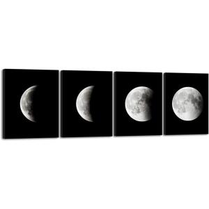 imageWieco Art Eclipse of the Moon Modern Canvas Prints Wall Decorations for Living Room Abstract Space Black and White Pictures to Photo Paintings on Canvas Wall Art for Home Decorations Wall Decor16x20inchx4pcs 40x50cmx4pcs