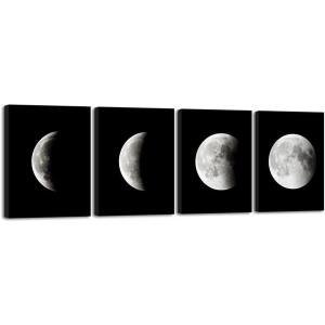 imageWieco Art Eclipse of the Moon Modern Canvas Prints Wall Decorations for Living Room Abstract Space Black and White Pictures to Photo Paintings on Canvas Wall Art for Home Decorations Wall Decor12x16inchx4pcs 30x40cmx4pcs