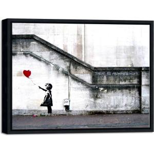 imageWieco Art Framed Canvas Wall Art Canvas Prints of Banksy Grafitti Girl with Red Balloon Abstract Artwork for Wall Decor Home Decorations Black FrameBlack Frame