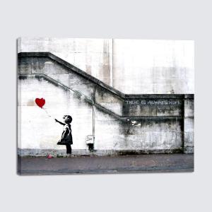 imageWieco Art Framed Canvas Wall Art Canvas Prints of Banksy Grafitti Girl with Red Balloon Abstract Artwork for Wall Decor Home Decorations Black FrameGray