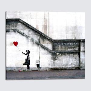 imageWieco Art Framed Canvas Wall Art Canvas Prints of Banksy Grafitti Girl with Red Balloon Abstract Artwork for Wall Decor Home Decorations Black FrameGrey