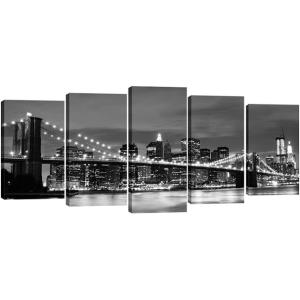 imageWieco Art Large Brooklyn Bridge Night View Modern Giclee Canvas Prints Artwork Landscape Pictures to Photo Paintings on Stretched and Framed Canvas Wall Art for Home Decorations10x16x2pcs 10x20x2pcs 10x24x1pc