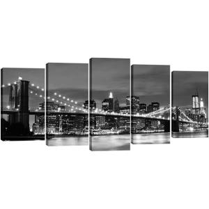 imageWieco Art Large Brooklyn Bridge Night View Modern Giclee Canvas Prints Artwork Landscape Pictures to Photo Paintings on Stretched and Framed Canvas Wall Art for Home Decorations24L x 14W