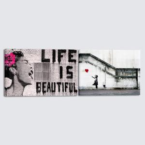 imageWieco Art Virtual Bundles Banksy Life is BeautifulGrafitti Girl with Red Balloon Large Abstract Canvas Prints Wall Art Stretched and Framed Grey Impressionist Pictures for Home Office Decor