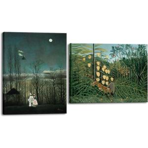 imageWieco Art Virtual Bundles Canvas Prints of Tropical ForestBattling Tiger and Buffalo Carnival Evening Henri Rousseau Paintings Reproduction on Canvas Wall Art for Home Office Decorations