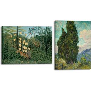 imageWieco Art Virtual Bundles Canvas Wall Art Tropical ForestBattling Tiger and Buffalo Henri Rousseau Cypresses Canvas Prints Wall Art by Van Gogh Famous Oil Paintings Reproduction Abstract Forest