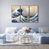 imageWieco Art Extra Large Black Framed Art Great Wave of Kanagawa Katsushika Hokusai Canvas Prints Wall Art Abstract Seascape Paintings for Living Room Home Decorations16x32inchx3pcs Aluminum Frame