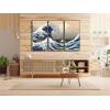 imageWieco Art Extra Large Black Framed Art Great Wave of Kanagawa Katsushika Hokusai Canvas Prints Wall Art Abstract Seascape Paintings for Living Room Home Decorations16x32inchx3pcs Aluminum Frame