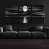 imageWieco Art Framed 3 Panel Sea White Full Moon in Night Canvas Print Wall Art Black and White Ocean Beach for Living Room Bedroom Kitchen Home Decorations Modern Abstract Artwork20x28inchx3pcs50x70cmx3pcs