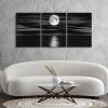 imageWieco Art Framed 3 Panel Sea White Full Moon in Night Canvas Print Wall Art Black and White Ocean Beach for Living Room Bedroom Kitchen Home Decorations Modern Abstract Artwork20x28inchx3pcs50x70cmx3pcs