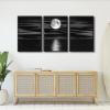 imageWieco Art Framed 3 Panel Sea White Full Moon in Night Canvas Print Wall Art Black and White Ocean Beach for Living Room Bedroom Kitchen Home Decorations Modern Abstract Artwork16x24inchx3pcsFramed
