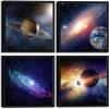 imageWieco Art Framed Wall Art 4 Panels Contemporary Star Sky Pictures Astronomy Artwork Modern Canvas Prints Space Pictures Universal Magic Power for Bedroom Home Decorations12x12inchx4pcs Framed