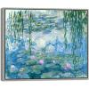 imageWieco Art Framed Wall Art Water Lilies by Claude Monet Canvas Print Paintings Reproduction Modern Canvas Wall Art for Home and Office Decoration Abstract Artwork Silver Frame