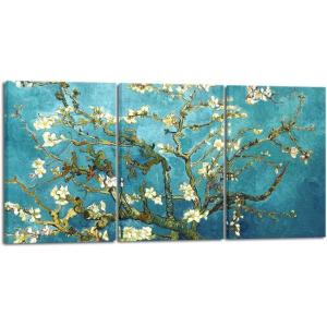 imageWieco Art Black Framed 3 Piece Witch and Skeleton UkiyoE by Utagawa Takiyasha Historic Cultural Illustrations for Living Room Bedroom Home Decorations ArtworkAlmond Blossom