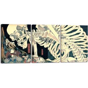 imageWieco Art Black Framed 3 Piece Witch and Skeleton UkiyoE by Utagawa Takiyasha Historic Cultural Illustrations for Living Room Bedroom Home Decorations ArtworkWitch and Skeleton