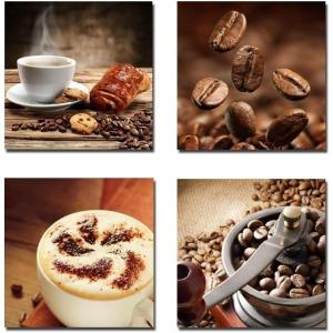 imageWieco Art Black Framed 4 Panels Canvas Wall Art Coffee Bean Kitchen Canvas Prints Wall Art for Living Room Decor Bedroom Home Bathroom Wall Decor12x12inchesx4pcs 30x30cmx4pcs
