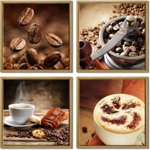 imageWieco Art Black Framed 4 Panels Canvas Wall Art Coffee Bean Kitchen Canvas Prints Wall Art for Living Room Decor Bedroom Home Bathroom Wall Decor12x12inchx4pcsNATURAL