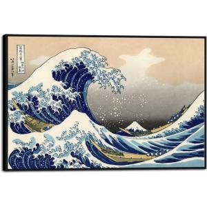 imageWieco Art Extra Large Black Framed Art Great Wave of Kanagawa Katsushika Hokusai Canvas Prints Wall Art Abstract Seascape Paintings for Living Room Home Decorations483L x 33W