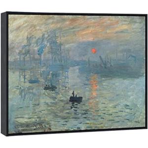 imageWieco Art Extra Large Black Framed Art Impression Sunrise of Claude Monet Famous Paintings Reproduction Seascape Artwork Pictures on Canvas Wall Art for Home Decorations Black328L x 328W