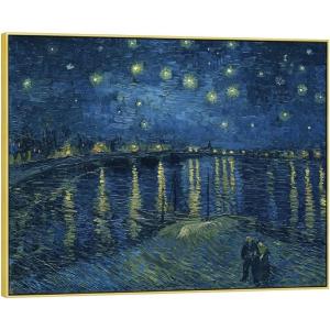 imageWieco Art Extra Large Gold Framed Art Starry Night Over The Rhone Canvas Prints Wall Art by Van Gogh Paintings Reproduction Abstract Framed Artwork for Wall Decor