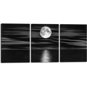 imageWieco Art Framed 3 Panel Sea White Full Moon in Night Canvas Print Wall Art Black and White Ocean Beach for Living Room Bedroom Kitchen Home Decorations Modern Abstract Artwork20x28inchx3pcs50x70cmx3pcs