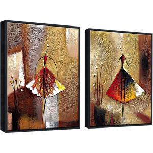 imageWieco Art Framed Art Ballet Dancers 100 Hand Painted Paintings Abstract Canvas Wall Art for Home Decor with Black Frame20x24inchx2pcs Framed