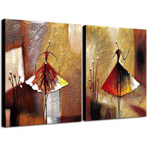 imageWieco Art Framed Art Ballet Dancers 100 Hand Painted Paintings Abstract Canvas Wall Art for Home Decor with Black Frame20x24inchx2pcs50x60cmx2pcs