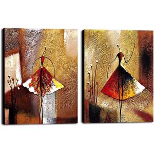 imageWieco Art Framed Art Ballet Dancers 100 Hand Painted Paintings Abstract Canvas Wall Art for Home Decor with Black Frame24x32inchx2pcs60x80cmx2pcs
