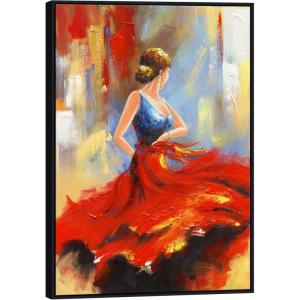 imageWieco Art Framed Art Flying Skirt Modern Artwork Abstract Dancing People Oil Paintings on Canvas Wall Art for Home Decorations Wall Decor Stretched with Black FrameFramed