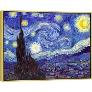imageWieco Art Framed Art Giclee Canvas Prints of Starry Night by Vincent Van Gogh Paintings Reproduction PostImpressionism Artwork Framed Wall Art for Living Room Home DecorationsPolyester