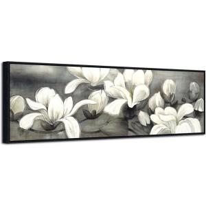 imageWieco Art Framed Art Magnolia Flower Modern Canvas Prints Floral Prints Reproduction Pictures Artwork on Stretched and Framed Canvas Wall Art for Home Decoration Wall Decor Black488L x 488W