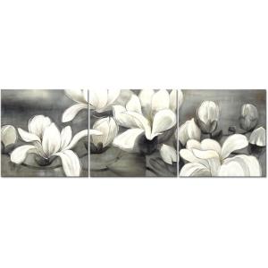 imageWieco Art Framed Art Magnolia Flower Modern Canvas Prints Floral Prints Reproduction Pictures Artwork on Stretched and Framed Canvas Wall Art for Home Decoration Wall Decor Black20x20inchx3pcs 50x50cmx3pcs