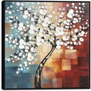 imageWieco Art Framed Art Morning Glory Modern Abstract White Flowers Oil Paintings on Canvas Wall Art Floral Artwork for Living Room Bedroom Home Office Decorations Wall Decor25L x 25W