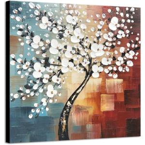 imageWieco Art Framed Art Morning Glory Modern Abstract White Flowers Oil Paintings on Canvas Wall Art Floral Artwork for Living Room Bedroom Home Office Decorations Wall Decor24L x 24W