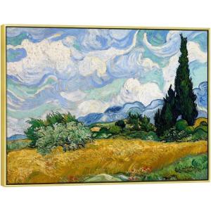 imageWieco Art Framed Canvas Art Wheat Field with Cypresses by Van Gogh Impressionist Landscape oil Paintings Canvas Prints Artwork Wall Art for Living Room Home Office Decorations328L x 247W