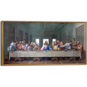 imageWieco Art Framed Canvas Prints Wall Art the Last Supper by Leonardo Da Vinci Classic Art Reproductions Jesus Canvas Wall Art for Home Decoration33x17inchx1pcNATURAL