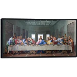 imageWieco Art Framed Canvas Prints Wall Art the Last Supper by Leonardo Da Vinci Classic Art Reproductions Jesus Canvas Wall Art for Home Decoration33x17inchx1pcBlack Framed