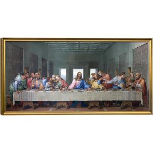 imageWieco Art Framed Canvas Prints the Last Supper by Leonardo Da Vinci Classic Art Reproductions Jesus Canvas Wall Art for Home Decoration Bronze Gold Frame41L x 21W