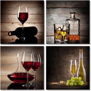 imageWieco Art Framed Canvas Wall Art Red Wine Cups Modern 4 Pieces Abstract Canvas Prints Artwork Contemporary Vintage Pictures for Kitchen Wall Decorations Bar Interior Decor12x12inchx4pc 30x30cmx4pc
