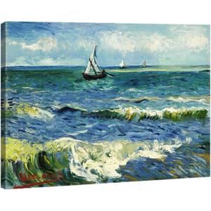 imageWieco Art Framed Canvas Wall Art Seascape at Saintes Maries by Vincent Van Gogh Modern Canvas Prints Sea Pictures on Canvas Art for Living Room Home Decorations Gold Frame16L x 12W