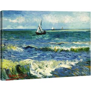 imageWieco Art Framed Canvas Wall Art Seascape at Saintes Maries by Vincent Van Gogh Modern Canvas Prints Sea Pictures on Canvas Art for Living Room Home Decorations Gold Frame48L x 36W