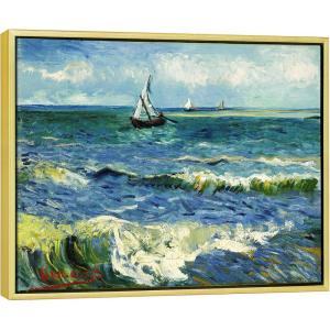 imageWieco Art Framed Canvas Wall Art Seascape at Saintes Maries by Vincent Van Gogh Modern Canvas Prints Sea Pictures on Canvas Art for Living Room Home Decorations Gold Frame162L x 12W