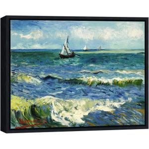 imageWieco Art Framed Canvas Wall Art Seascape at Saintes Maries by Vincent Van Gogh Modern Canvas Prints Sea Pictures on Canvas Art for Living Room Home Decorations Gold Frame167L x 127W